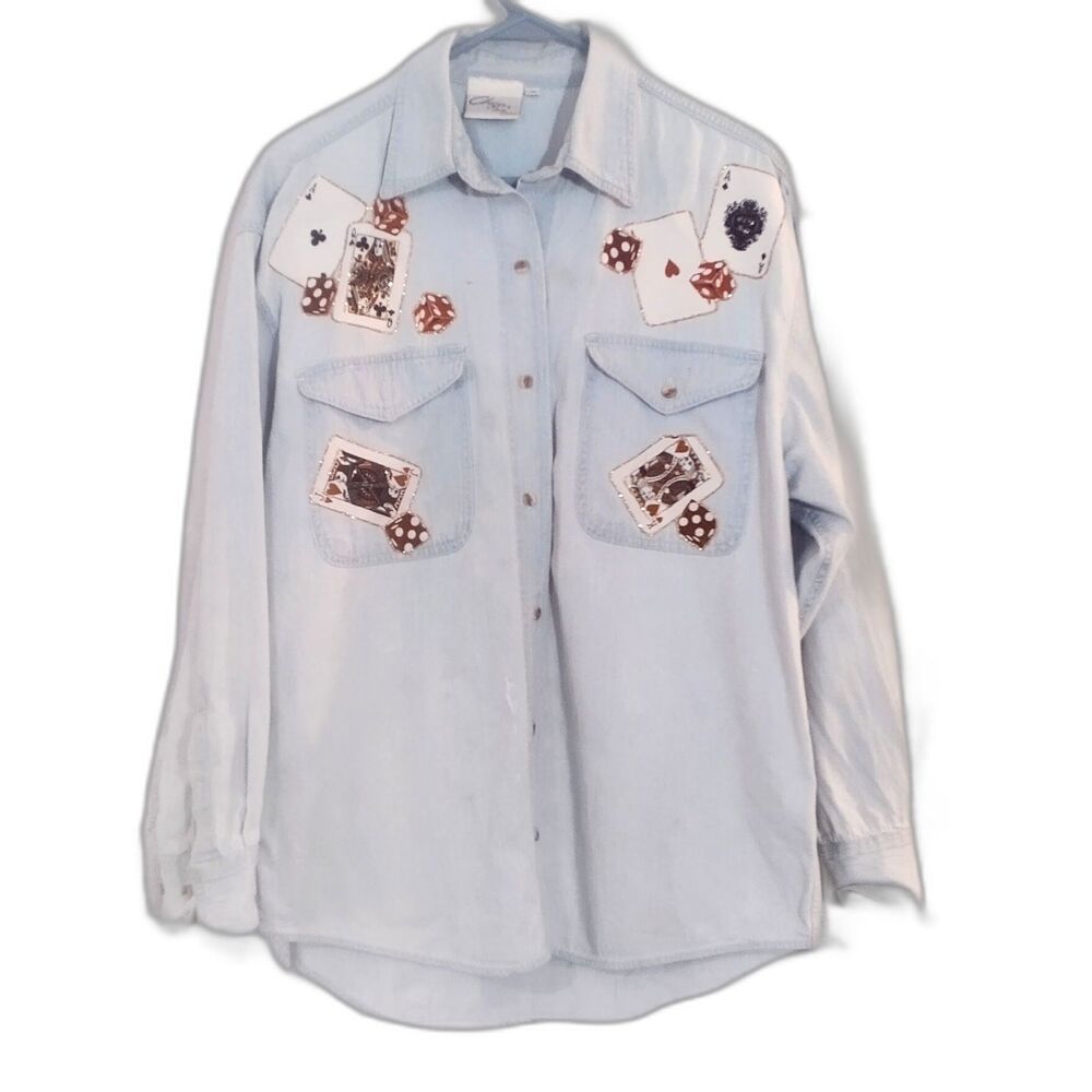 Vintage Chazzz by Charles Ghailian Playing Card Chambray Shirt M